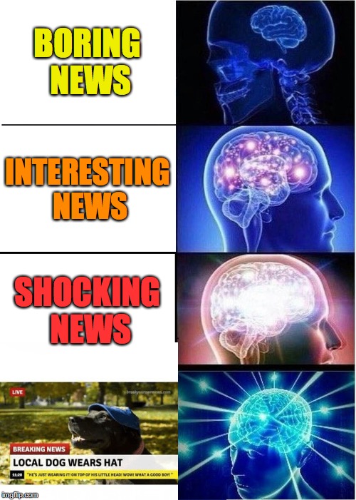 Expanding Brain Meme | BORING NEWS; INTERESTING NEWS; SHOCKING NEWS | image tagged in memes,expanding brain | made w/ Imgflip meme maker