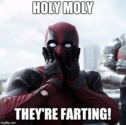 Deadpool Surprised | HOLY MOLY; THEY'RE FARTING! | image tagged in memes,deadpool surprised | made w/ Imgflip meme maker