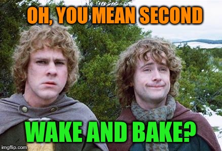 Second Breakfast | OH, YOU MEAN SECOND WAKE AND BAKE? | image tagged in second breakfast | made w/ Imgflip meme maker