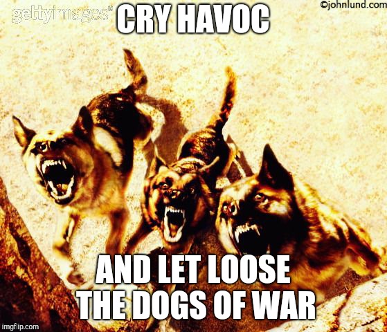 CRY HAVOC; AND LET LOOSE THE DOGS OF WAR | made w/ Imgflip meme maker
