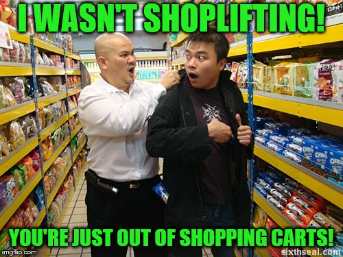 I WASN'T SHOPLIFTING! YOU'RE JUST OUT OF SHOPPING CARTS! | made w/ Imgflip meme maker