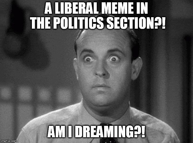 shocked face | A LIBERAL MEME IN THE POLITICS SECTION?! AM I DREAMING?! | image tagged in shocked face | made w/ Imgflip meme maker