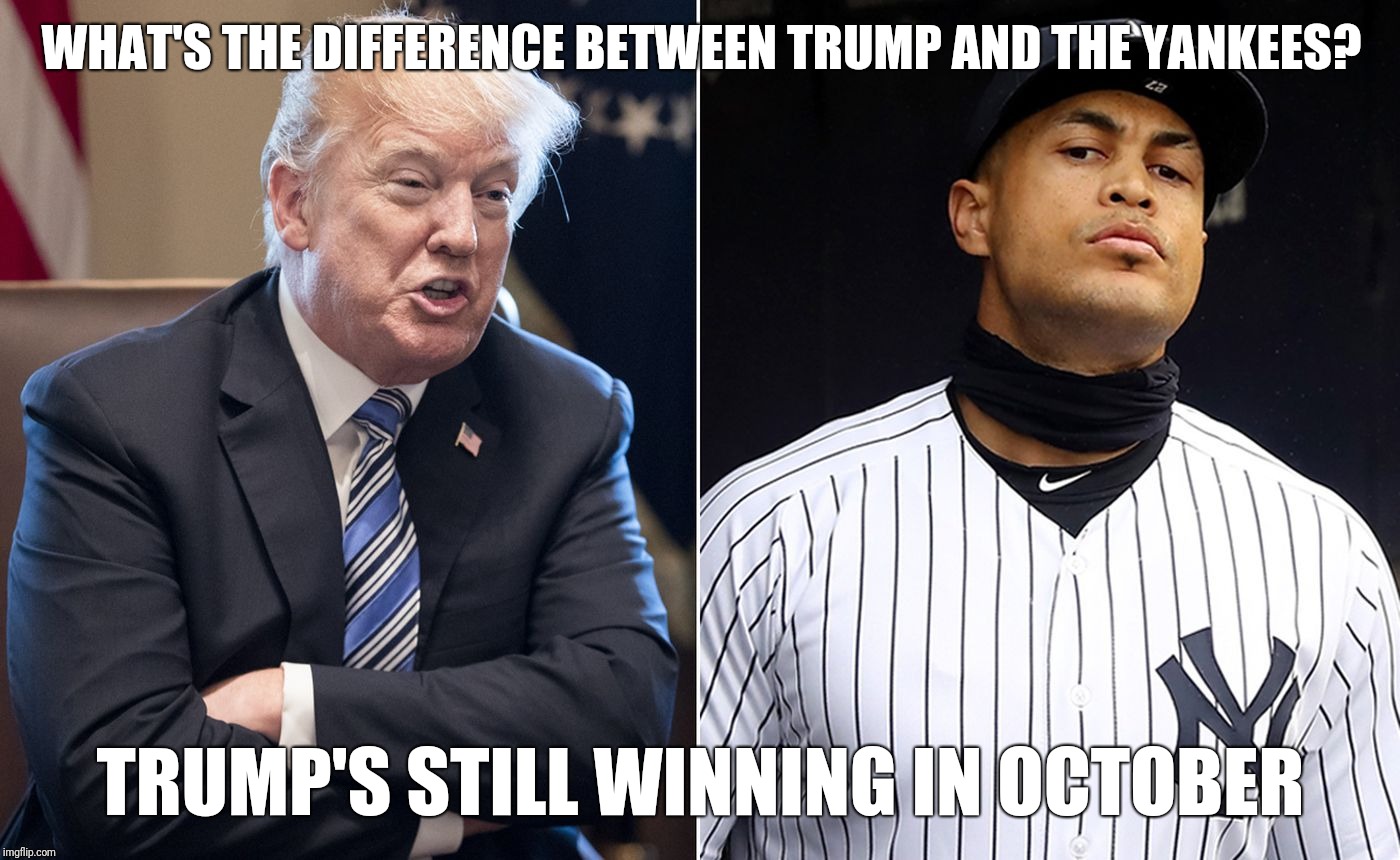 WHAT'S THE DIFFERENCE BETWEEN TRUMP AND THE YANKEES? TRUMP'S STILL WINNING IN OCTOBER | image tagged in donald trump,yankees,winning | made w/ Imgflip meme maker