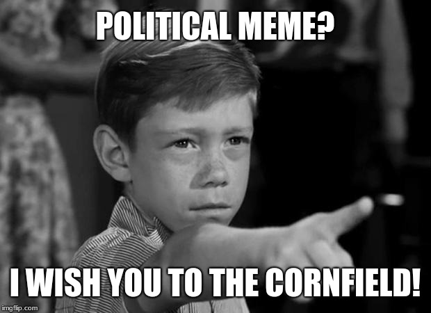 Be careful what you wish for... | POLITICAL MEME? I WISH YOU TO THE CORNFIELD! | image tagged in anthony twilight zone,memes,political,imgflip community,new rules | made w/ Imgflip meme maker