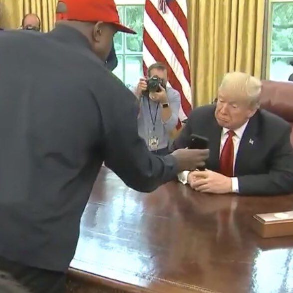 High Quality Kanye showing phone to Trump Blank Meme Template
