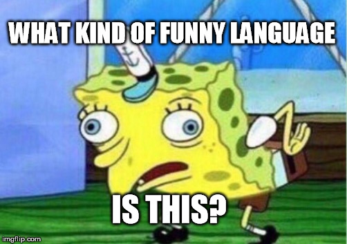 Mocking Spongebob Meme | WHAT KIND OF FUNNY LANGUAGE IS THIS? | image tagged in memes,mocking spongebob | made w/ Imgflip meme maker