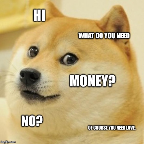 Doge Meme | HI; WHAT DO YOU NEED; MONEY? NO? OF COURSE YOU NEED LOVE. | image tagged in memes,doge | made w/ Imgflip meme maker