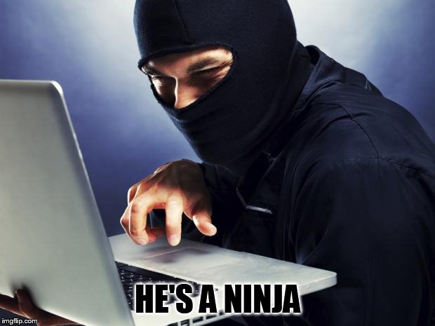Ninja | HE'S A NINJA | image tagged in ninja | made w/ Imgflip meme maker