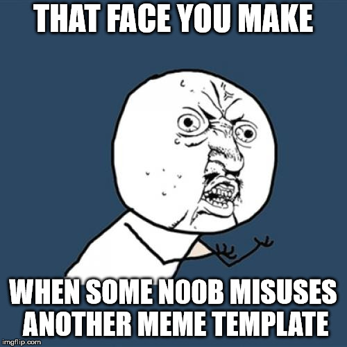 Y U No Meme | THAT FACE YOU MAKE WHEN SOME N00B MISUSES ANOTHER MEME TEMPLATE | image tagged in memes,y u no | made w/ Imgflip meme maker