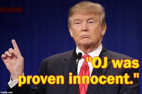OJ was proven innocent | "OJ was proven innocent." | image tagged in trump,brett kavanaugh,oj simpson,supreme court nomination,sexual assault,drunk | made w/ Imgflip meme maker