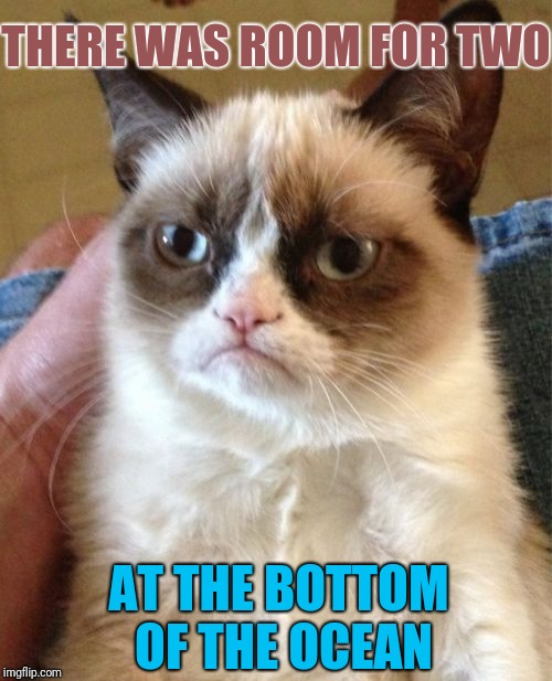 Grumpy Cat Meme | THERE WAS ROOM FOR TWO AT THE BOTTOM OF THE OCEAN | image tagged in memes,grumpy cat | made w/ Imgflip meme maker