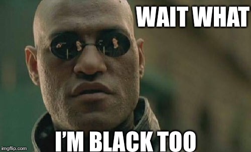 Matrix Morpheus Meme | WAIT WHAT I’M BLACK TOO | image tagged in memes,matrix morpheus | made w/ Imgflip meme maker
