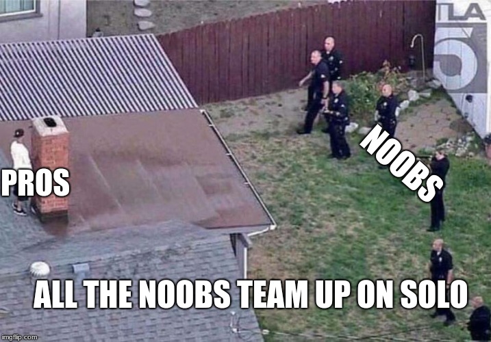 Fortnite meme | PROS; NOOBS; ALL THE NOOBS TEAM UP ON SOLO | image tagged in fortnite meme | made w/ Imgflip meme maker
