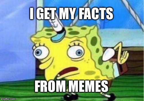 Mocking Spongebob Meme | I GET MY FACTS FROM MEMES | image tagged in memes,mocking spongebob | made w/ Imgflip meme maker