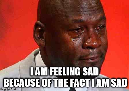 crying michael jordan | I AM FEELING SAD BECAUSE OF THE FACT I AM SAD | image tagged in crying michael jordan | made w/ Imgflip meme maker