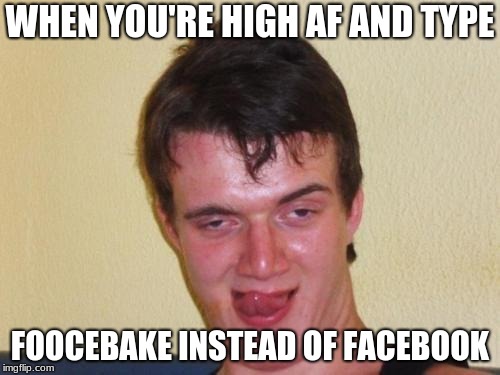 Looks like he just got "FooceBaked" if you know what I mean | WHEN YOU'RE HIGH AF AND TYPE; FOOCEBAKE INSTEAD OF FACEBOOK | image tagged in 10 guy stoned | made w/ Imgflip meme maker