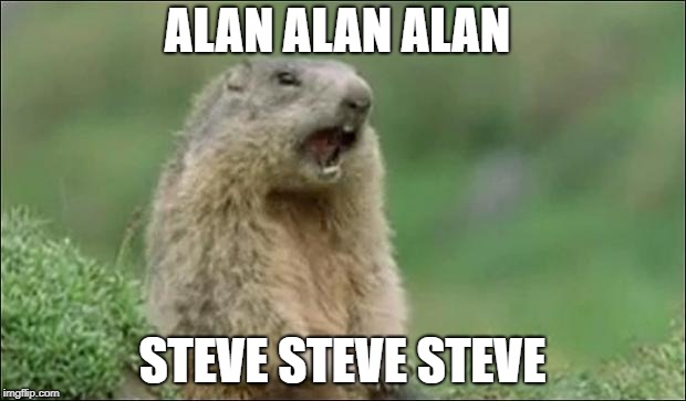 Alan | ALAN ALAN ALAN; STEVE STEVE STEVE | image tagged in alan | made w/ Imgflip meme maker