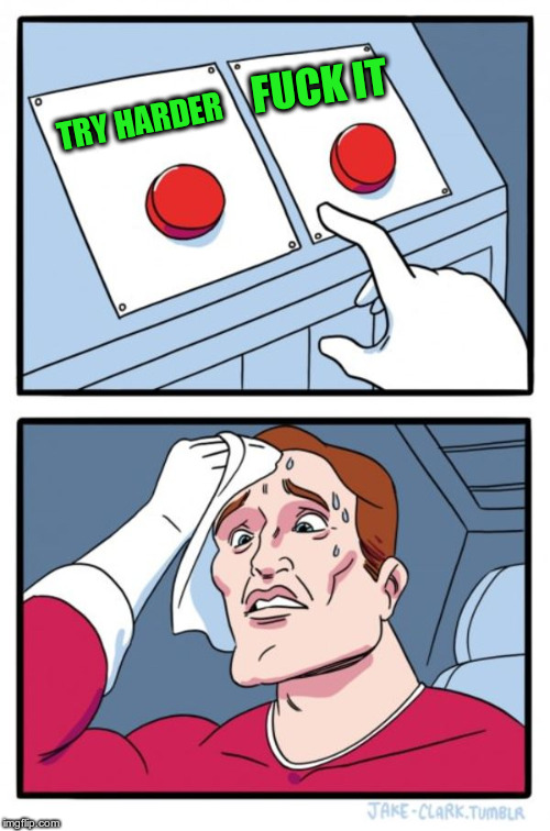 Moral Dilemma | FUCK IT; TRY HARDER | image tagged in memes,two buttons | made w/ Imgflip meme maker