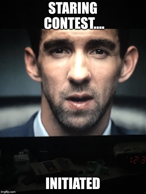The picture on my tv froze | STARING CONTEST.... INITIATED | image tagged in funny,staring contest,tv,computers/electronics,frozen | made w/ Imgflip meme maker