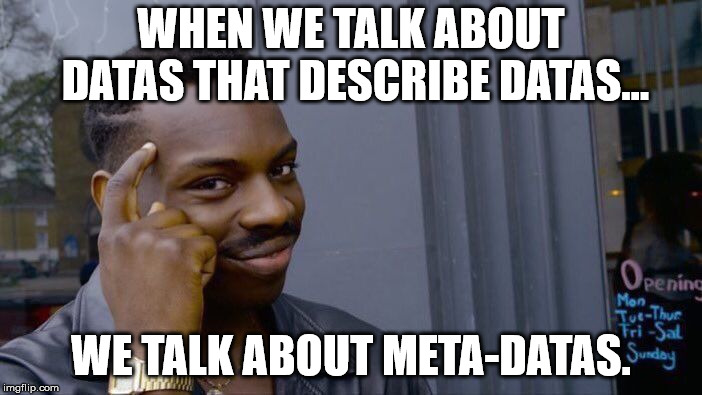 Roll Safe Think About It | WHEN WE TALK ABOUT DATAS THAT DESCRIBE DATAS... WE TALK ABOUT META-DATAS. | image tagged in memes,roll safe think about it | made w/ Imgflip meme maker