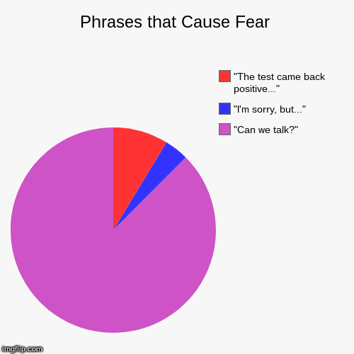 Phrases that Cause Fear | "Can we talk?", "I'm sorry, but...", "The test came back positive..." | image tagged in funny,pie charts | made w/ Imgflip chart maker