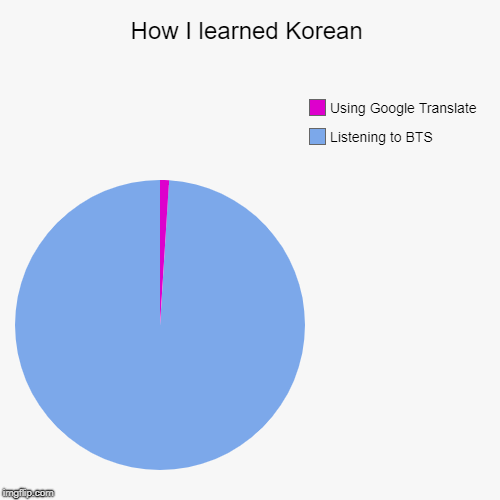 How I learned Korean | Listening to BTS , Using Google Translate | image tagged in funny,pie charts,bts | made w/ Imgflip chart maker