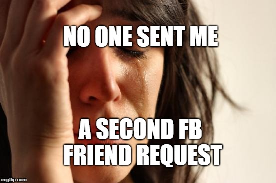 First World Problems Meme | NO ONE SENT ME; A SECOND FB FRIEND REQUEST | image tagged in memes,first world problems | made w/ Imgflip meme maker