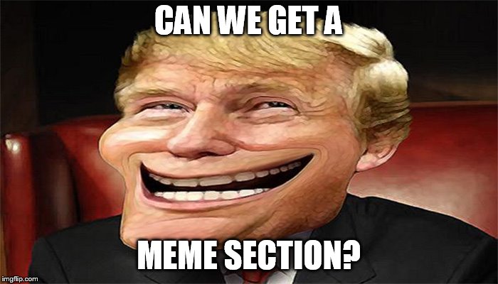trump troll face | CAN WE GET A; MEME SECTION? | image tagged in trump troll face | made w/ Imgflip meme maker