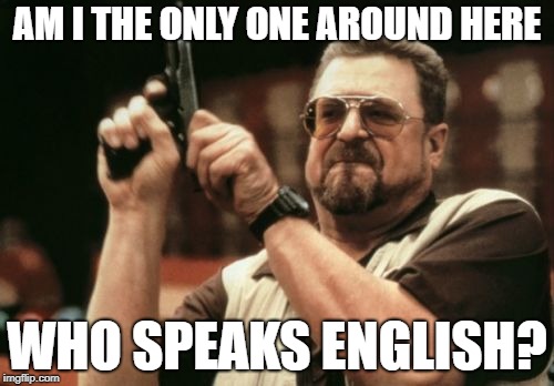 Am I The Only One Around Here | AM I THE ONLY ONE AROUND HERE; WHO SPEAKS ENGLISH? | image tagged in memes,am i the only one around here | made w/ Imgflip meme maker