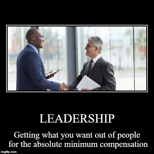 LEADERSHIP | Getting what you want out of people for the absolute minimum compensation | image tagged in funny,demotivationals,Demotivational | made w/ Imgflip demotivational maker