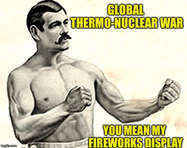 Bare Knuckle Fighter | GLOBAL THERMO-NUCLEAR WAR; YOU MEAN MY FIREWORKS DISPLAY | image tagged in bare knuckle fighter | made w/ Imgflip meme maker