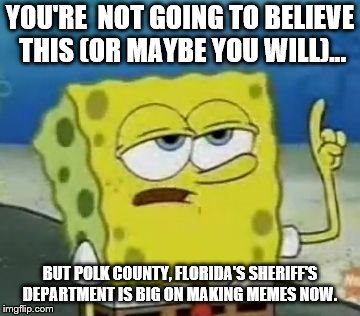 I'll Have You Know Spongebob | YOU'RE  NOT GOING TO BELIEVE THIS (OR MAYBE YOU WILL)... BUT POLK COUNTY, FLORIDA'S SHERIFF'S DEPARTMENT IS BIG ON MAKING MEMES NOW. | image tagged in memes,ill have you know spongebob,the man makes memes now | made w/ Imgflip meme maker
