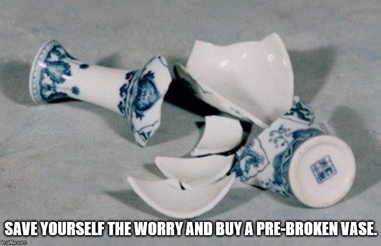 SAVE YOURSELF THE WORRY AND BUY A PRE-BROKEN VASE. | image tagged in broken vase | made w/ Imgflip meme maker