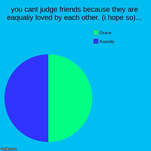 you cant judge friends because they are eaqualiy loved by each other. (i hope so)... | Kassidy, Grace | image tagged in funny,pie charts | made w/ Imgflip chart maker