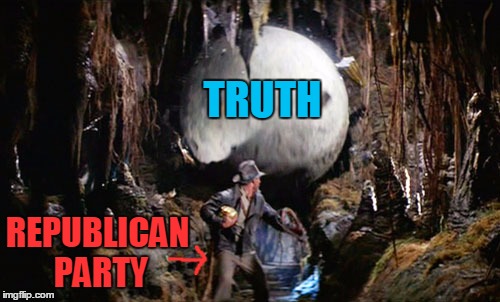 Running out of room to escape the truth! | TRUTH; REPUBLICAN PARTY | image tagged in indiana jones boulder,democrats,republicans,brett kavanaugh,nazis | made w/ Imgflip meme maker