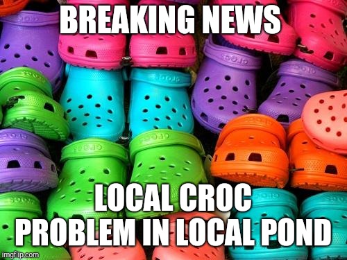 crocs | BREAKING NEWS; LOCAL CROC PROBLEM IN LOCAL POND | image tagged in crocs | made w/ Imgflip meme maker