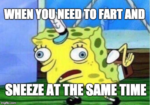 Mocking Spongebob Meme | WHEN YOU NEED TO FART AND; SNEEZE AT THE SAME TIME | image tagged in memes,mocking spongebob | made w/ Imgflip meme maker