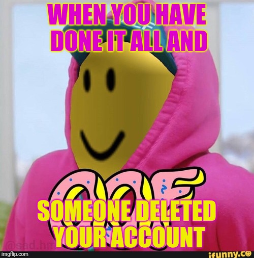 Roblox Oof | WHEN YOU HAVE DONE IT
ALL AND; SOMEONE DELETED YOUR
ACCOUNT | image tagged in roblox oof | made w/ Imgflip meme maker