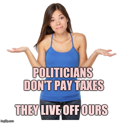 I don't know | POLITICIANS DON'T PAY TAXES THEY LIVE OFF OURS | image tagged in i don't know | made w/ Imgflip meme maker