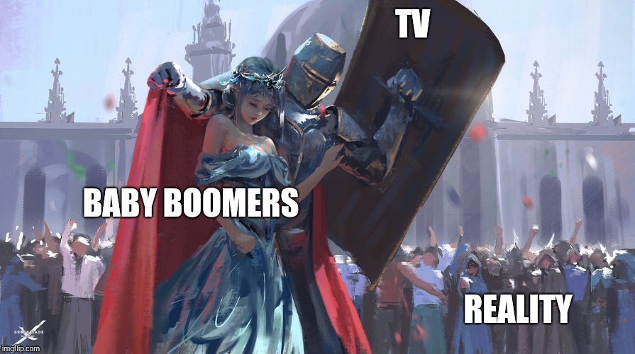 Knight Protecting Princess | TV; BABY BOOMERS; REALITY | image tagged in knight protecting princess | made w/ Imgflip meme maker