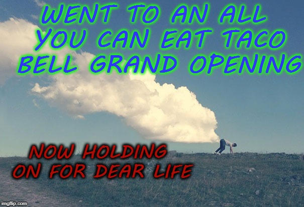 WENT TO AN ALL YOU CAN EAT TACO BELL GRAND OPENING; NOW HOLDING ON FOR DEAR LIFE | image tagged in taco bell,funny,meme,farts | made w/ Imgflip meme maker
