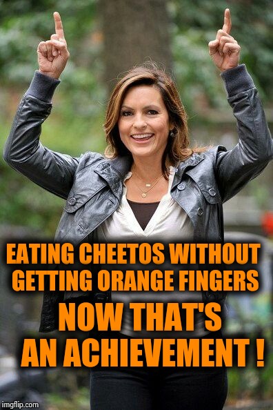 Olivia Benson | EATING CHEETOS WITHOUT GETTING ORANGE FINGERS NOW THAT'S AN ACHIEVEMENT ! | image tagged in olivia benson | made w/ Imgflip meme maker