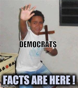 Scared Kid | DEMOCRATS FACTS ARE HERE ! | image tagged in scared kid | made w/ Imgflip meme maker