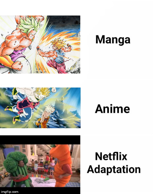 Broly vs Goku  | image tagged in netflix adaptation,dragon ball z,broly,goku | made w/ Imgflip meme maker