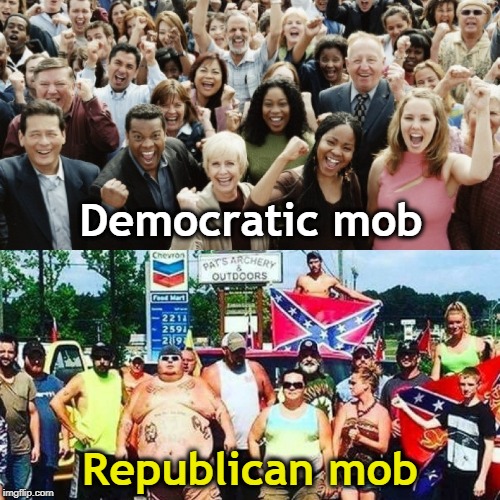 Democratic mob; Republican mob | image tagged in mob,democratic,republican | made w/ Imgflip meme maker