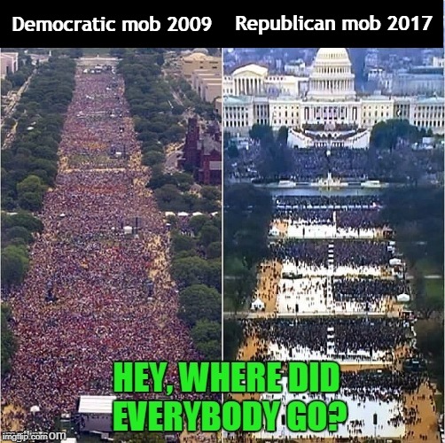 Republican mob 2017; Democratic mob 2009 | image tagged in mob,democratic,republican,inauguration | made w/ Imgflip meme maker