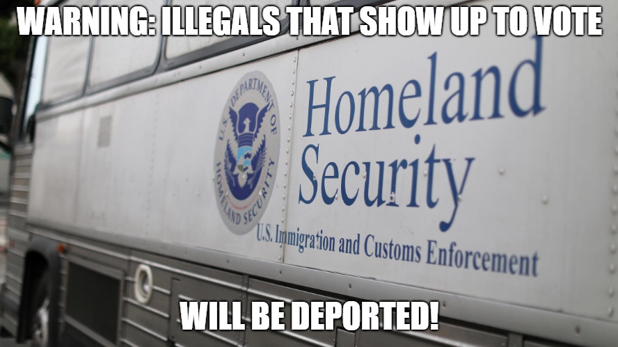 WARNING: ILLEGALS THAT SHOW UP TO VOTE; WILL BE DEPORTED! | image tagged in immigration | made w/ Imgflip meme maker