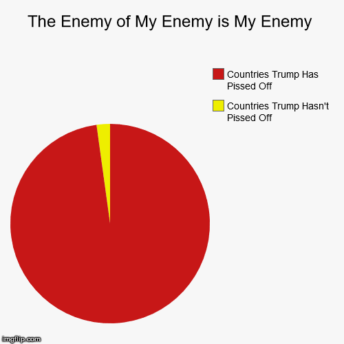 The Enemy of My Enemy is My Enemy | Countries Trump Hasn't Pissed Off, Countries Trump Has Pissed Off | image tagged in funny,pie charts | made w/ Imgflip chart maker