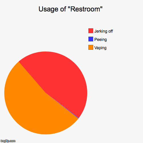 Usage of "Restroom" | Vaping, Peeing, Jerking off | image tagged in funny,pie charts | made w/ Imgflip chart maker