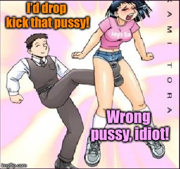 Cunt Punt | I’d drop kick that pussy! Wrong pussy, idiot! | image tagged in cunt punt | made w/ Imgflip meme maker